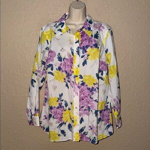 NWT $79 Sz 1X Talbots Floral Button-Up Shirt Blouse